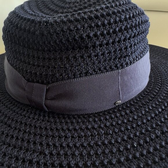 NWT GUCCI  Cotton Crochet Wide Brim Hat M Navy Blue Laerte Sz L - Picture 5 of 8